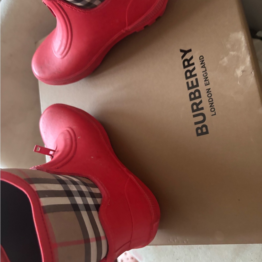 Burberry Kids Red Plaid Rain Boots